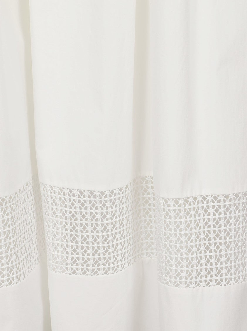 Max Mara Sleeveless Midi Dress With Gathered Waist And Lace Hem