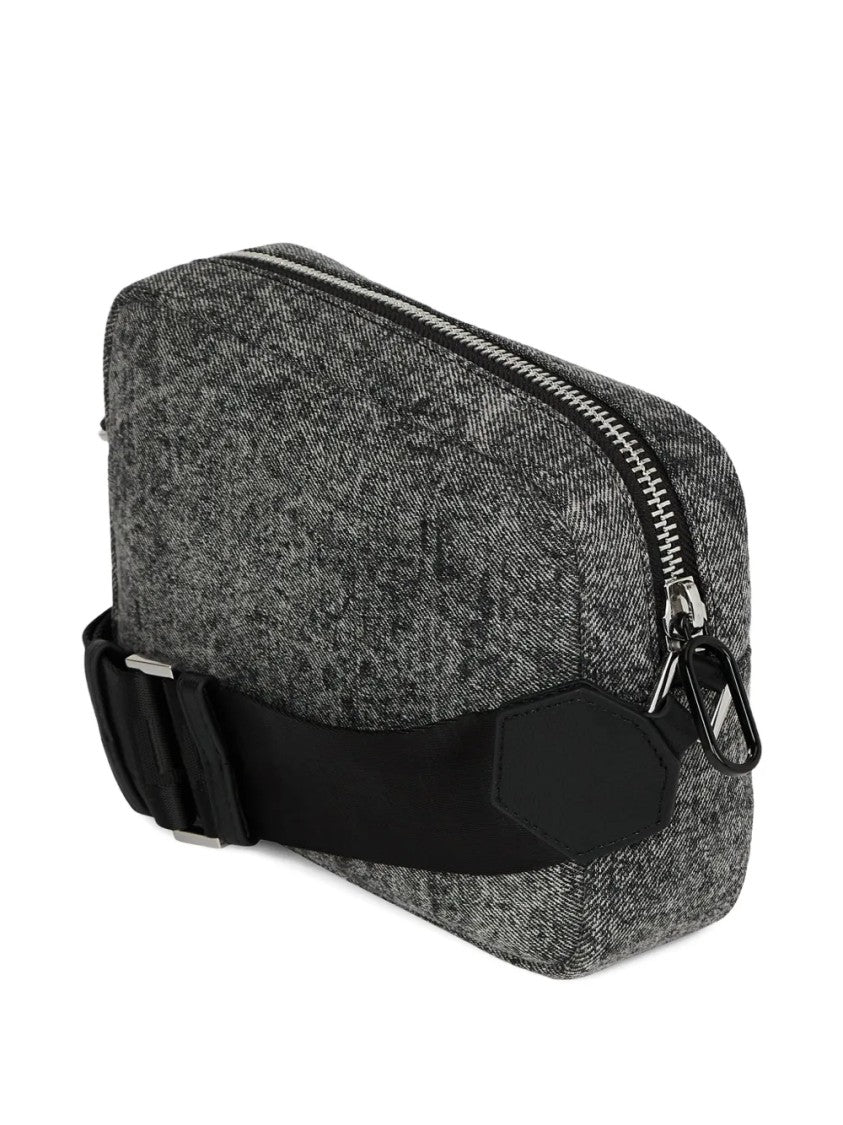Karl Lagerfeld Textured Grey Fabric Borsello Crossbody Bag