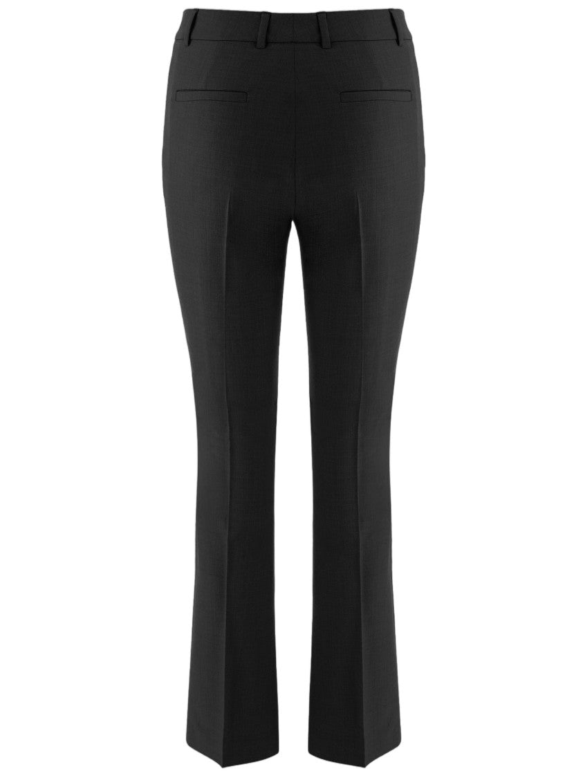 Ql2 Black Tailored Stretch Wool-Blend Straight-Leg Pants