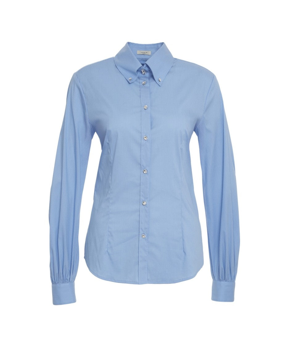 Himon's Slim-Fit Striped Blouse With Button-Down Collar