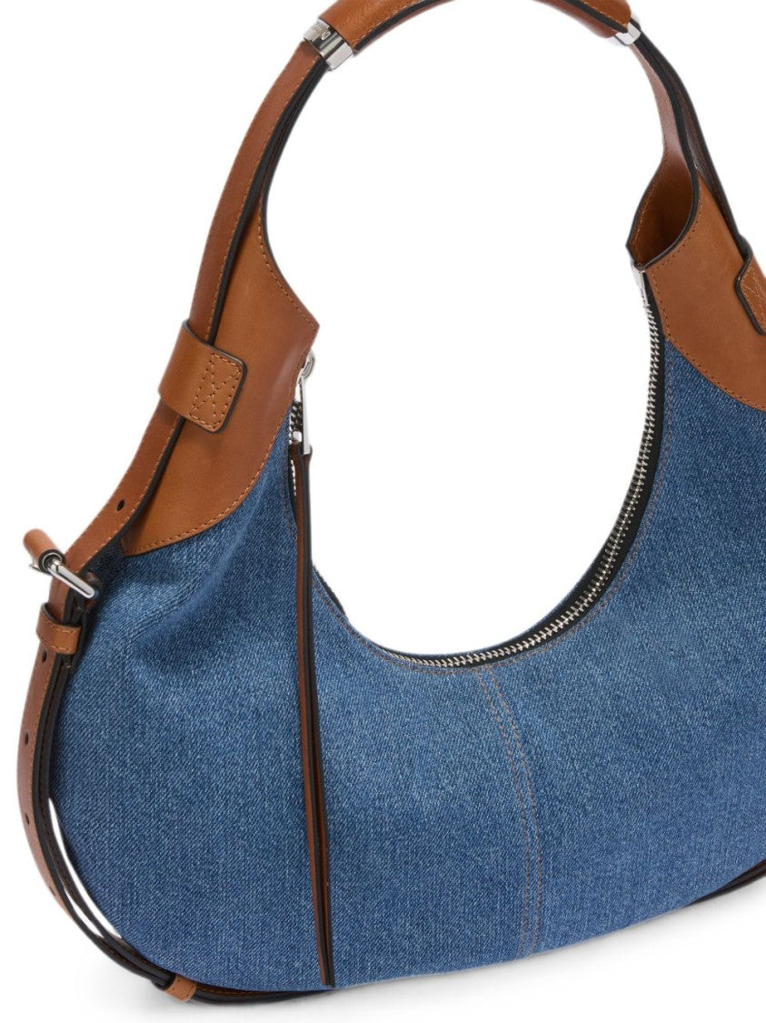 Moschino Blue Silk-Blend Leather Accent Handbag