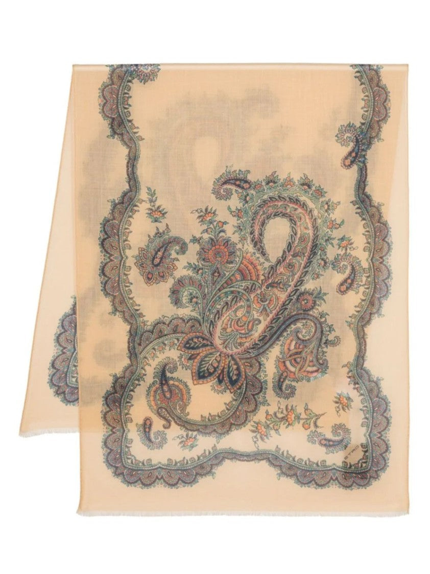 Etro Paisley Pattern Cashmere Scarf With Floral Design