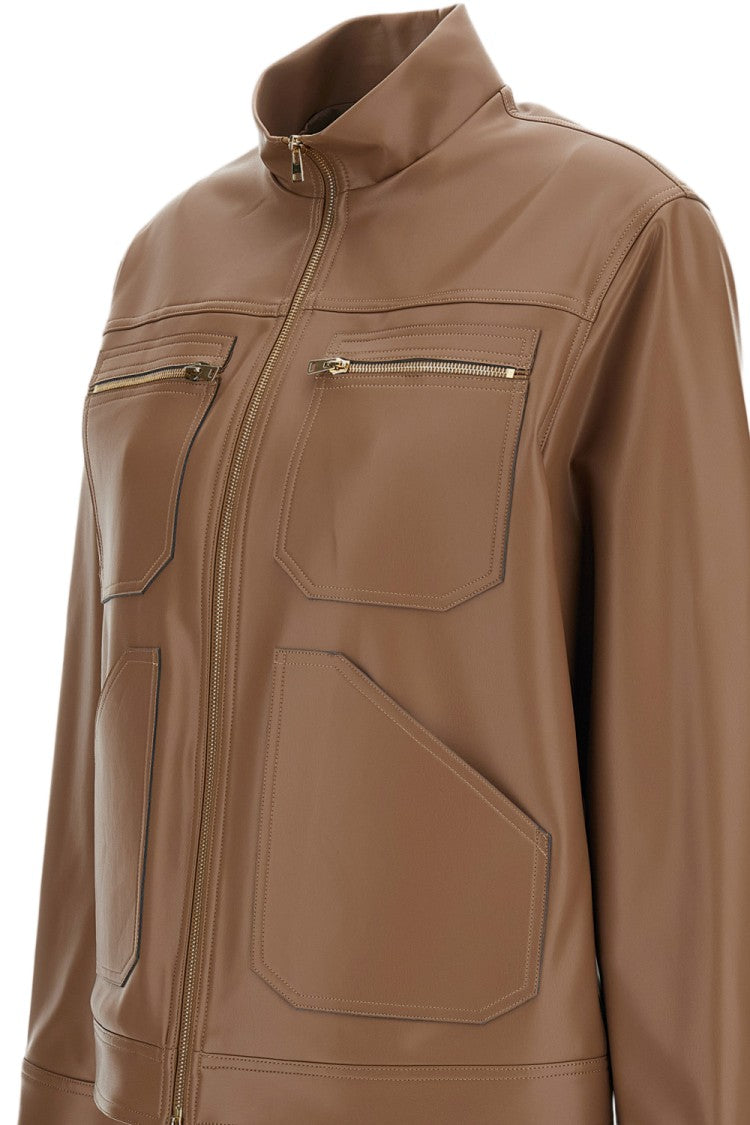 Irie' Brown High Collar Leather-Like Jacket