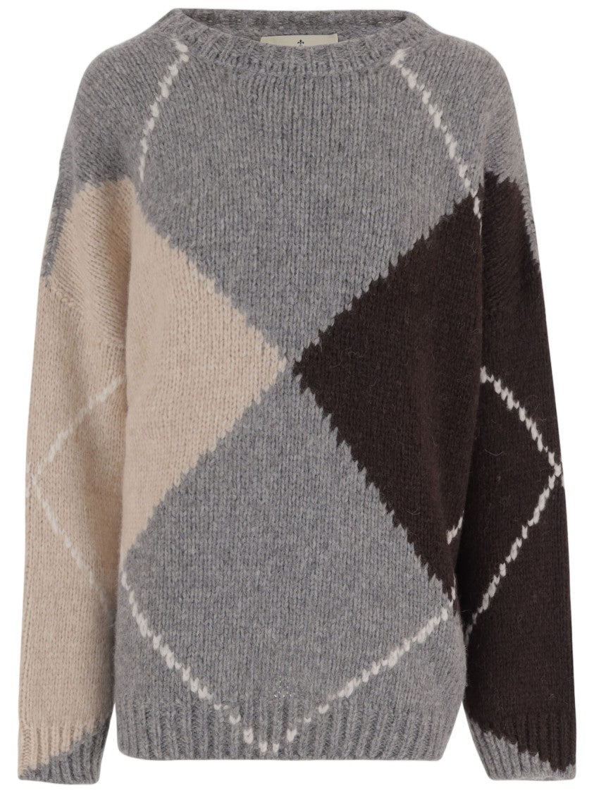 Bruno Manetti Wool-Blend Oversized Sweater With Argyle Pattern