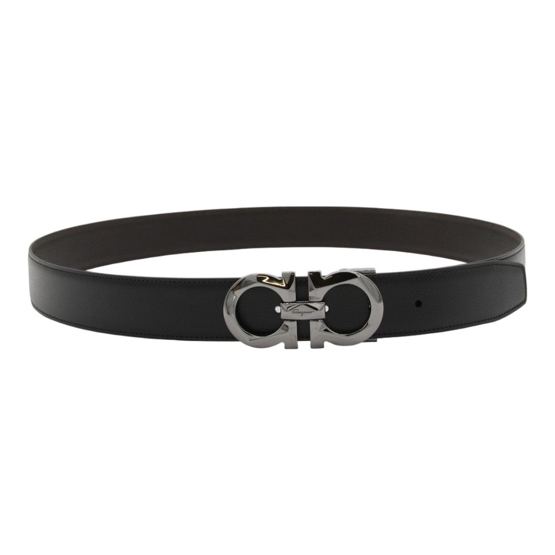 Ferragamo Double Gancini Buckle Black Leather Belt