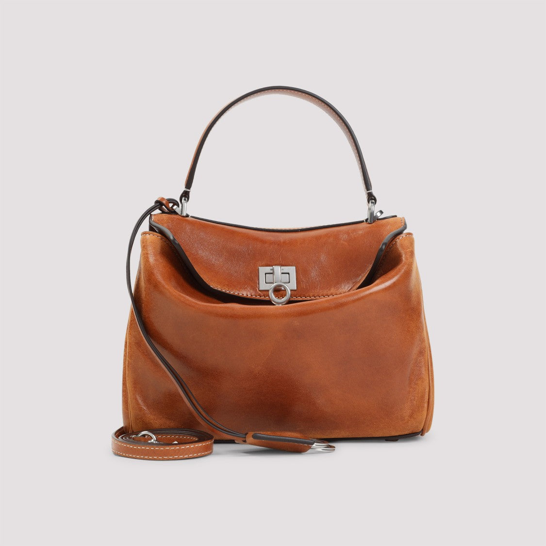 Balenciaga Tan Cowboy Lamb Leather Rodeo Top Handle Shoulder Bag