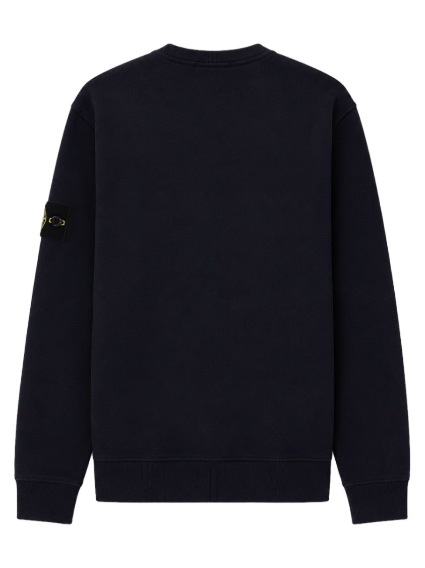 Stone Island Blue Crew Neck Patch Logo Cotton Sweatshirt