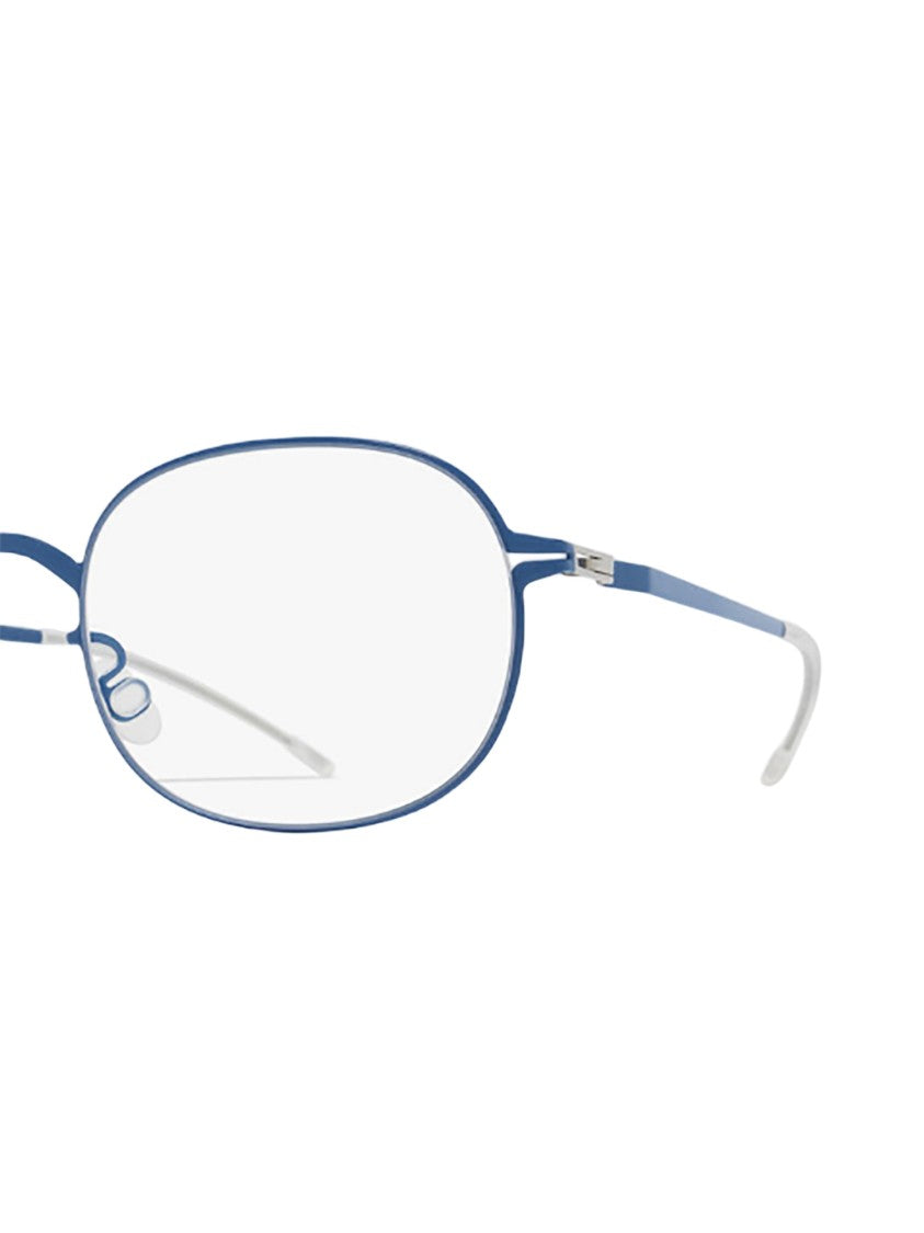Mykita Solea Minimalist Blue Oval Sunglasses With Silver Accents