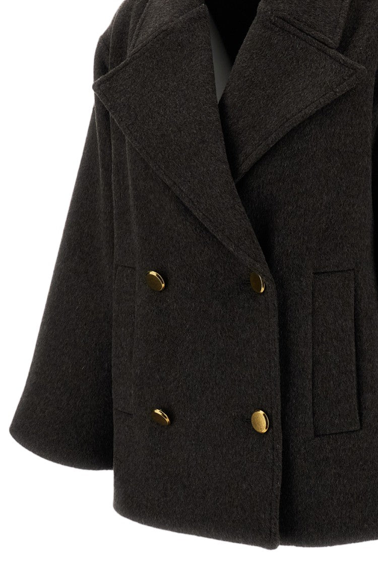Parosh Brown Double-Breasted Wool Peacoat