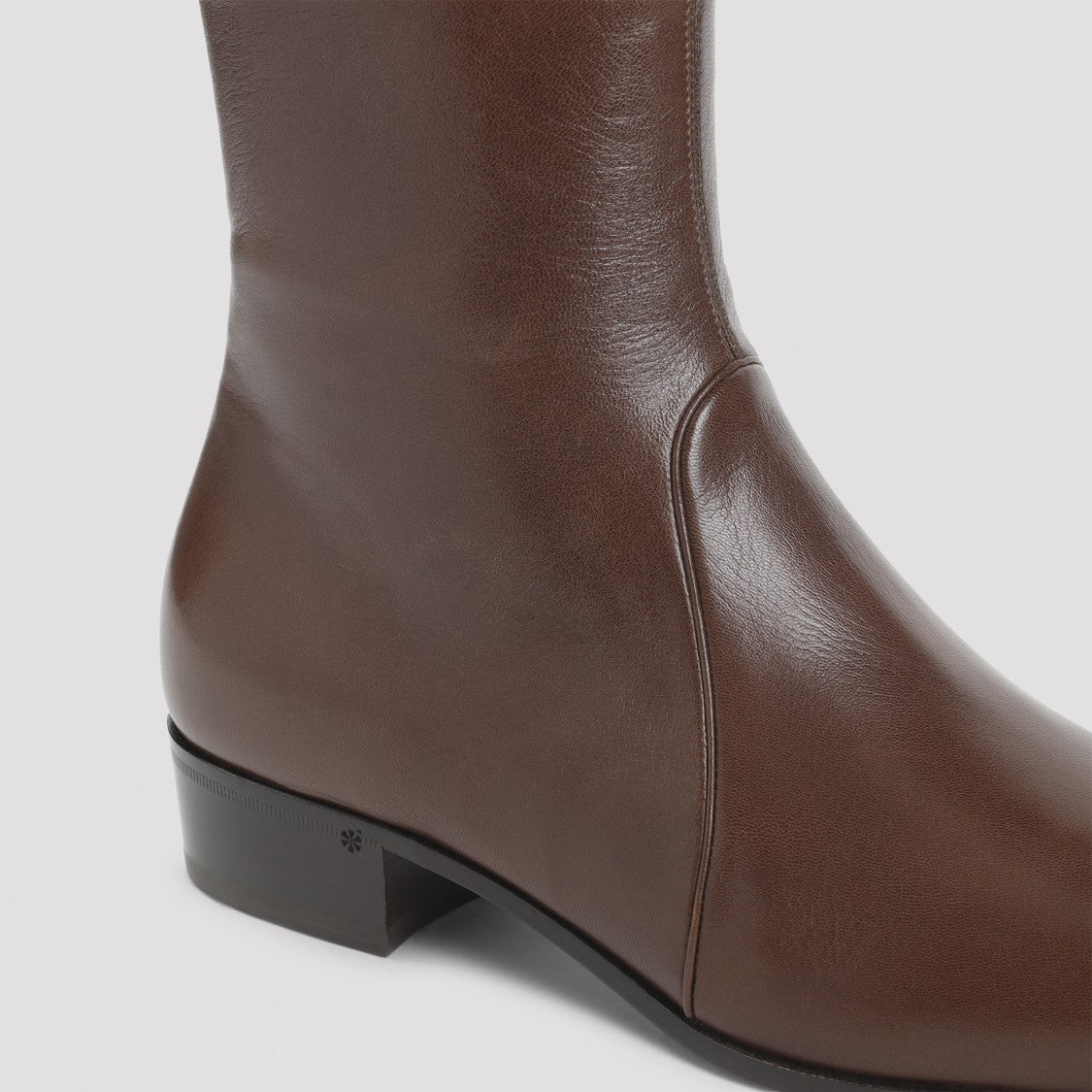 Valentino Garavani Bark Brown Leather Bootie With Round Toe