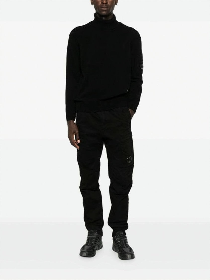 C.P. Company Ribbed High-Neck Black Sweater With Logo Patch