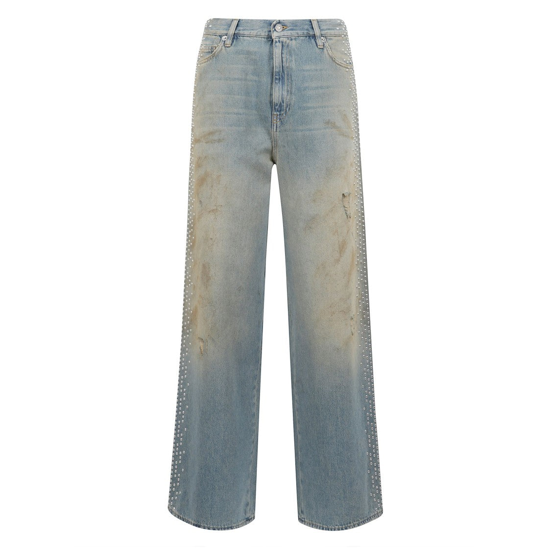 Golden Goose Light Wash Wide-Leg Jeans With Rhinestones