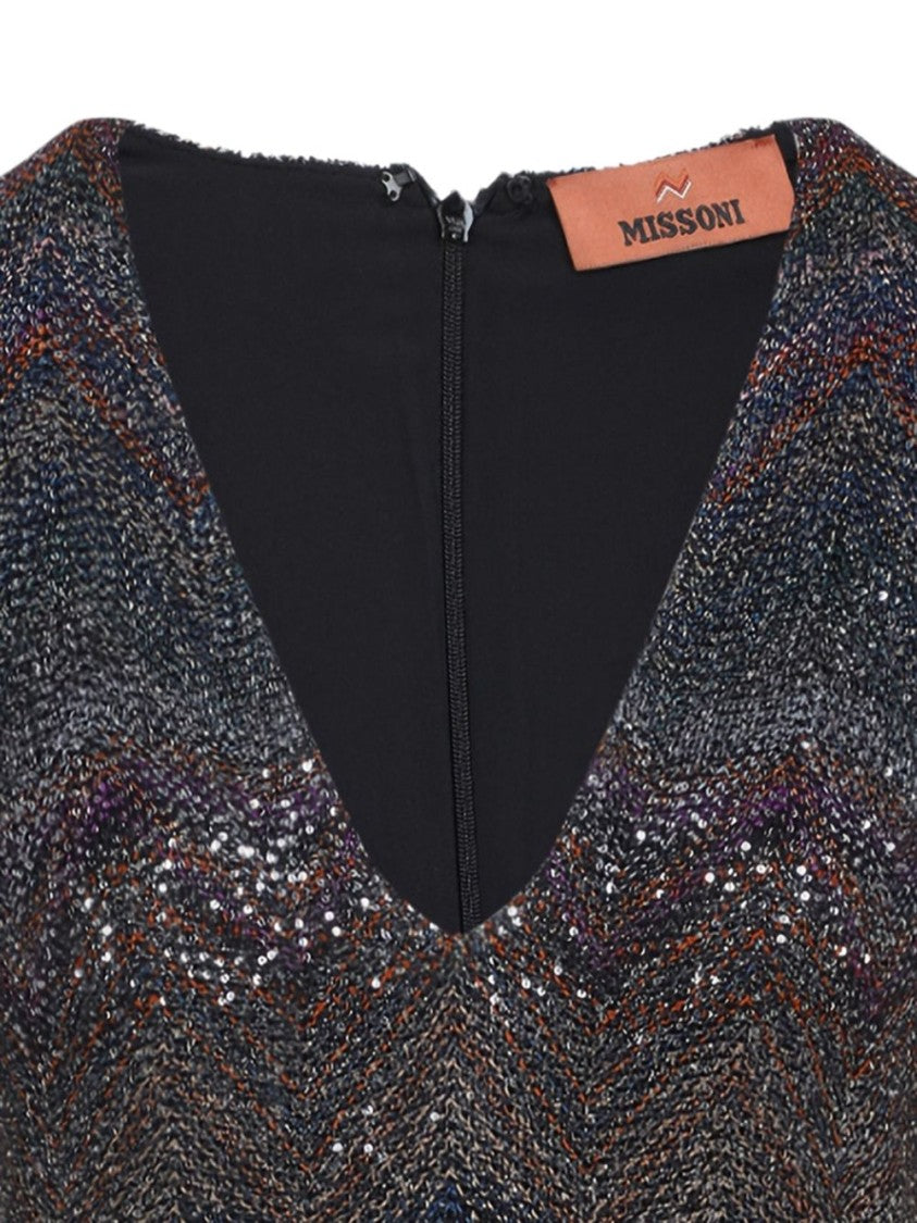 Missoni Zigzag Sequined Dress With Deep V-Neckline