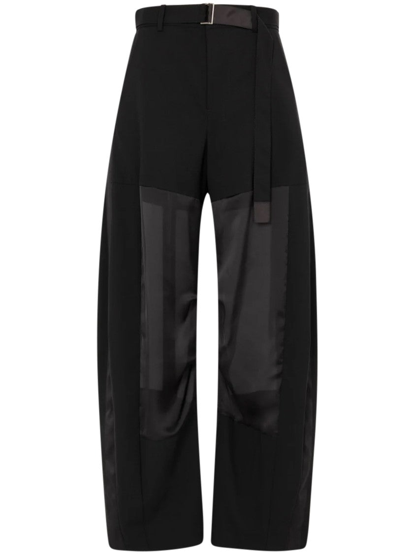 Sacai Wide-Leg Cropped Trousers With Satin-Like Panels