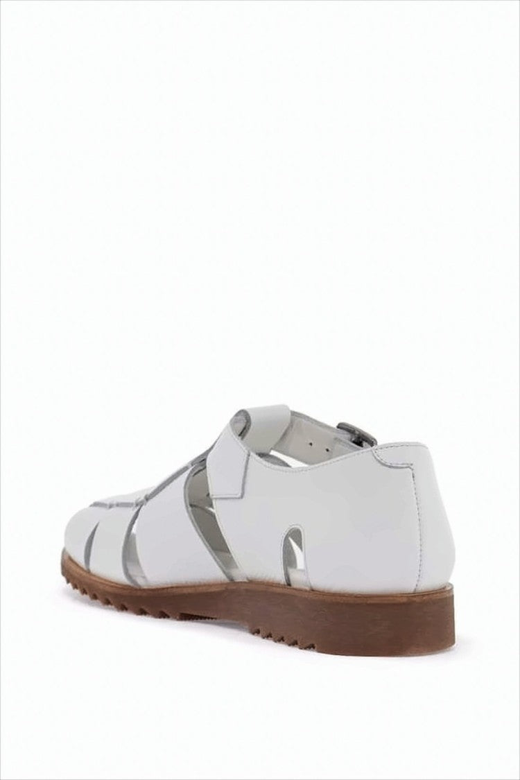 Paraboot White Leather Cage Sandals With Brown Rubber Sole