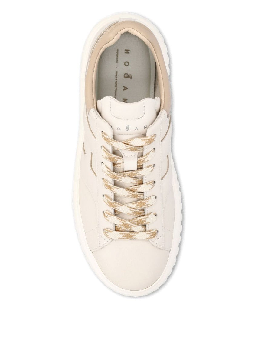 Hogan Low-Top Sneakers In Beige Leather With Platform Sole