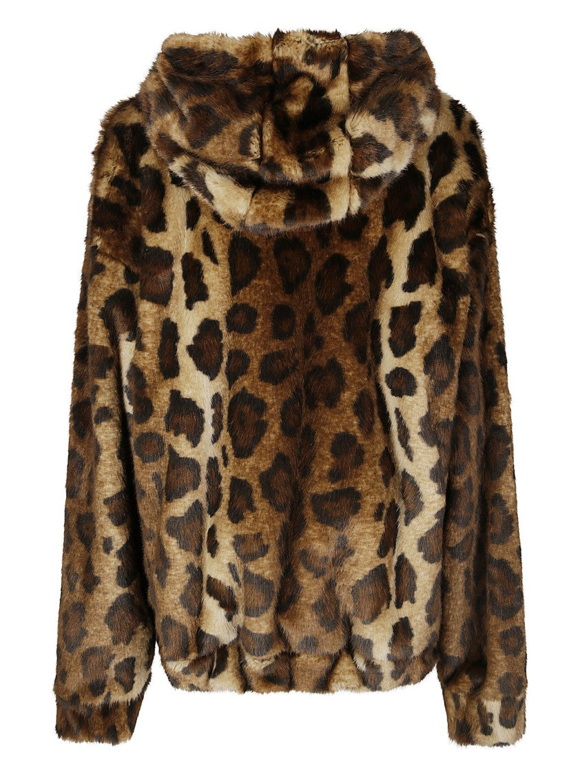 Jejia Oversized Leopard Print Synthetic Fur Hoodie