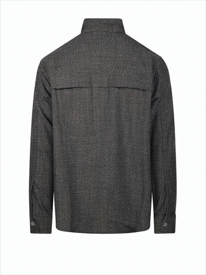 Ami Structured Dark Grey Shirt Jacket With High Collar And Chest Pockets