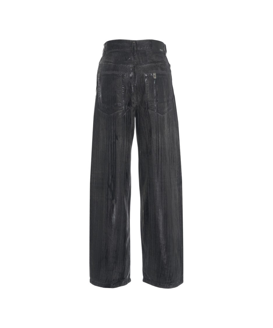 Liu Jo High-Waisted Wide-Leg Jeans With Glossy Textured Finish