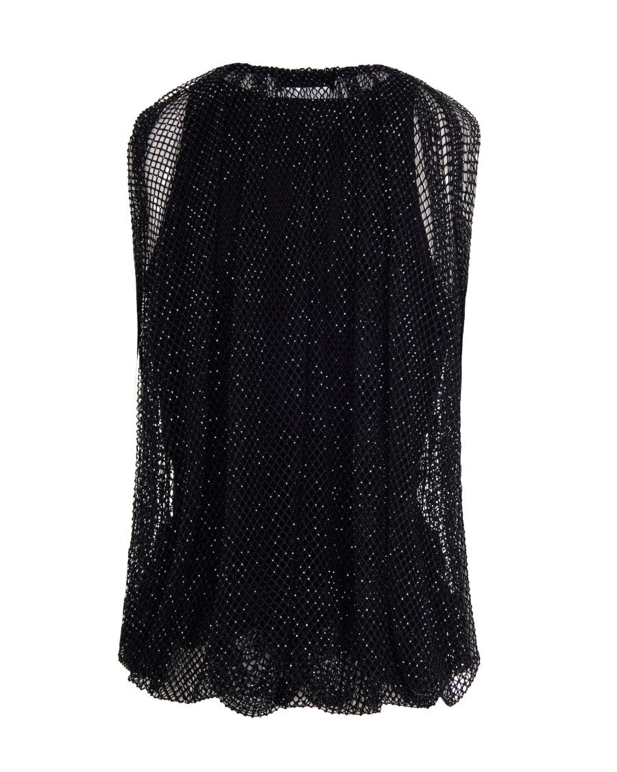 Sportmax Black Crystal Mesh Top