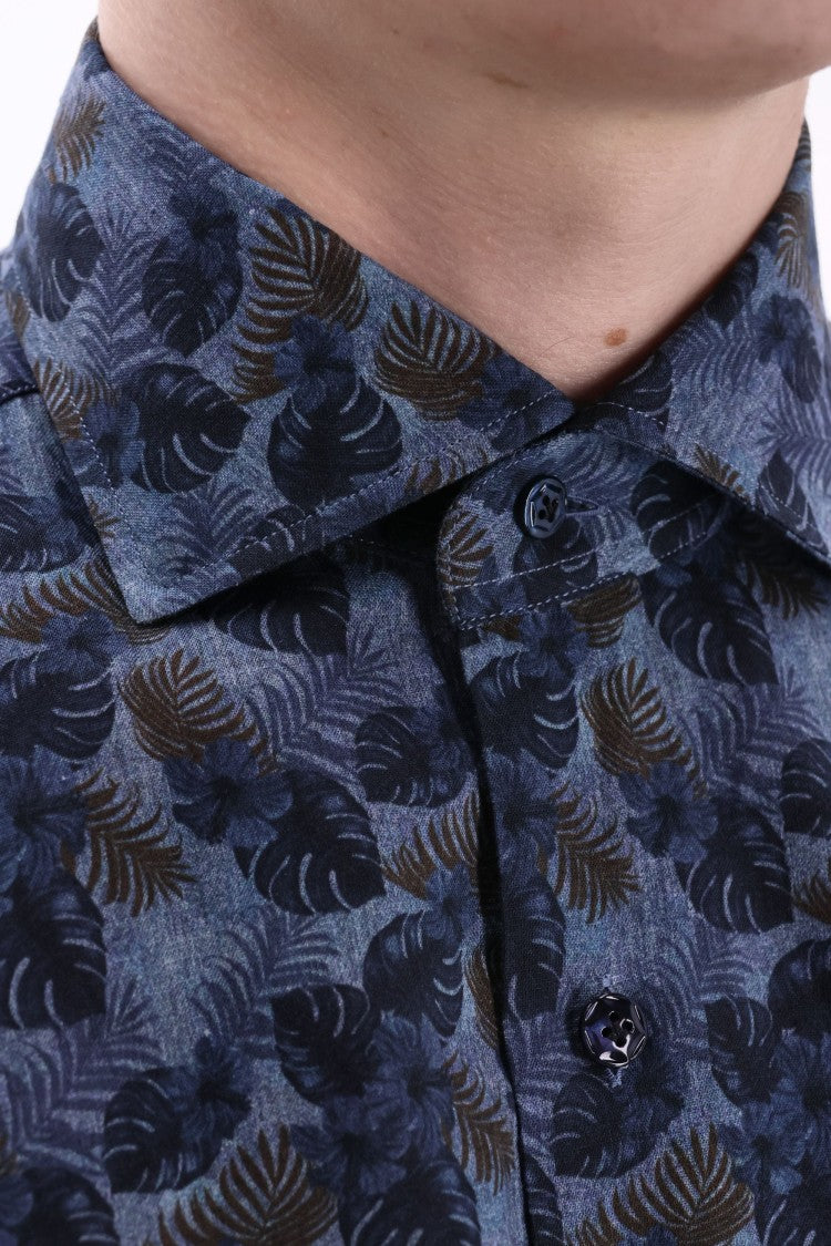 Barba Floral Print Linen Tailored Shirt Line Dandylife