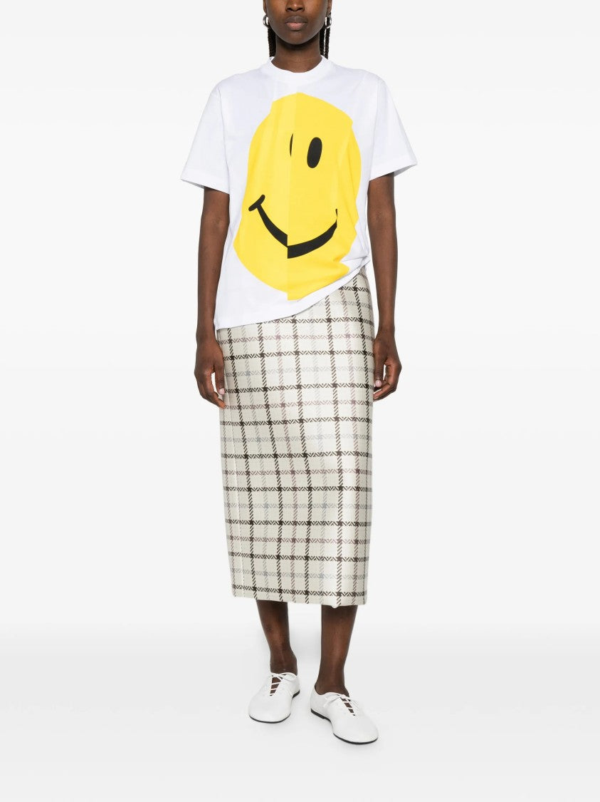 Moschino White Abstract Smiley Face Graphic Cotton T-Shirt