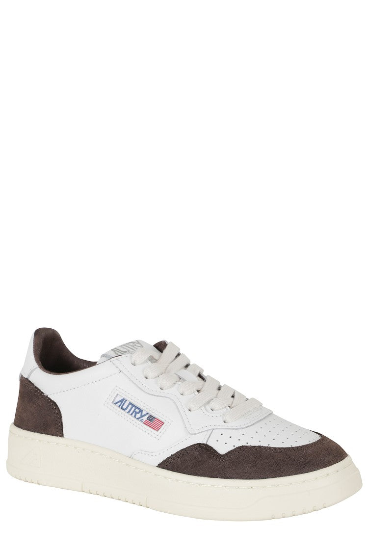 Autry White And Mahogany Medalist Low Suede Accents Leather Sneakers