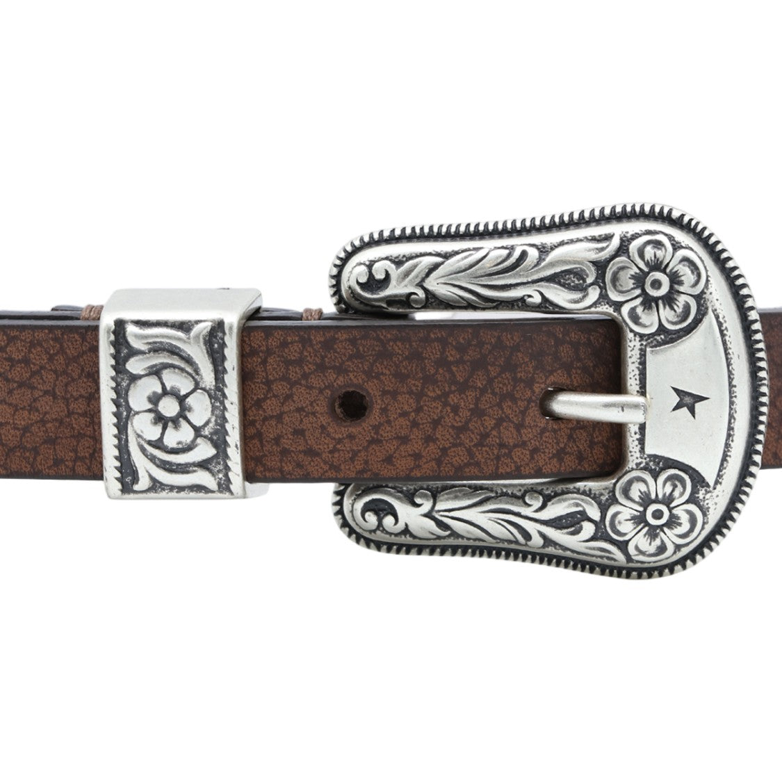 Golden Goose Studded Brown Leather Belt With Ornate Silver Buckle