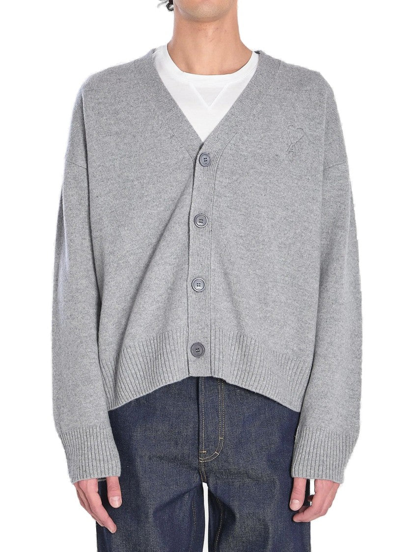 Ami Embroidered-Logo Button Cardigan