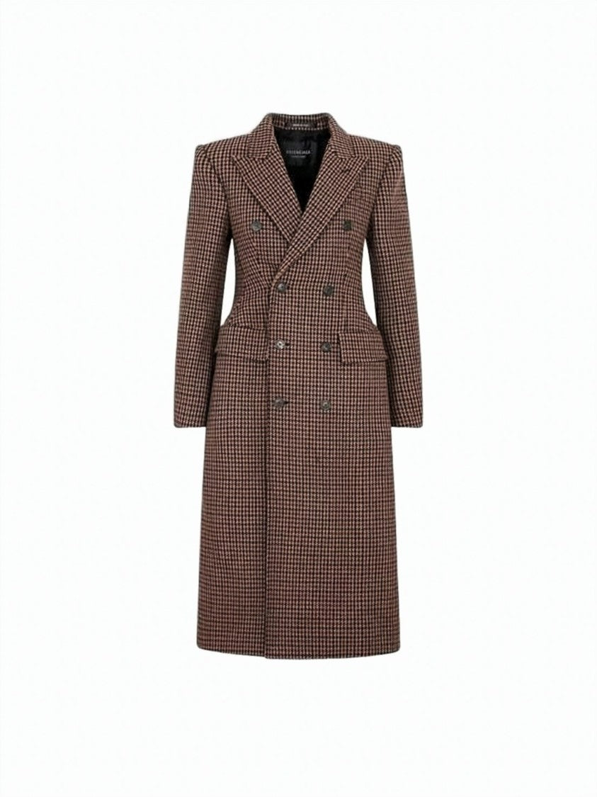 Balenciaga Double-Breasted Houndstooth Coat With Structured Shoulders