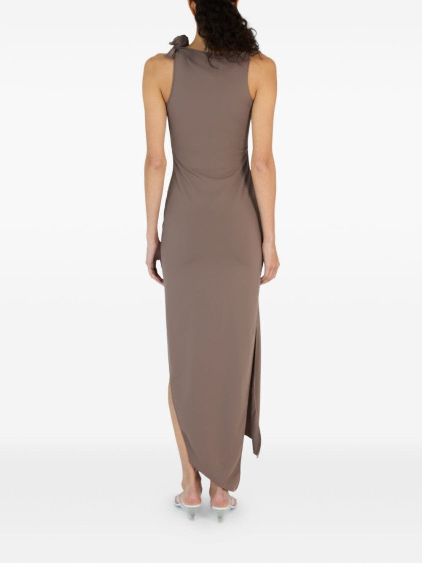 Coperni Brown Asymmetrical Rosette Fitted Midi Dress