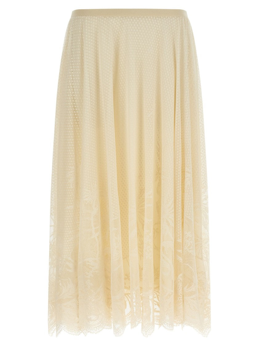 Fabiana Filippi Embroidered Crocheted Lace Midi Skirt With Asymmetric Hem