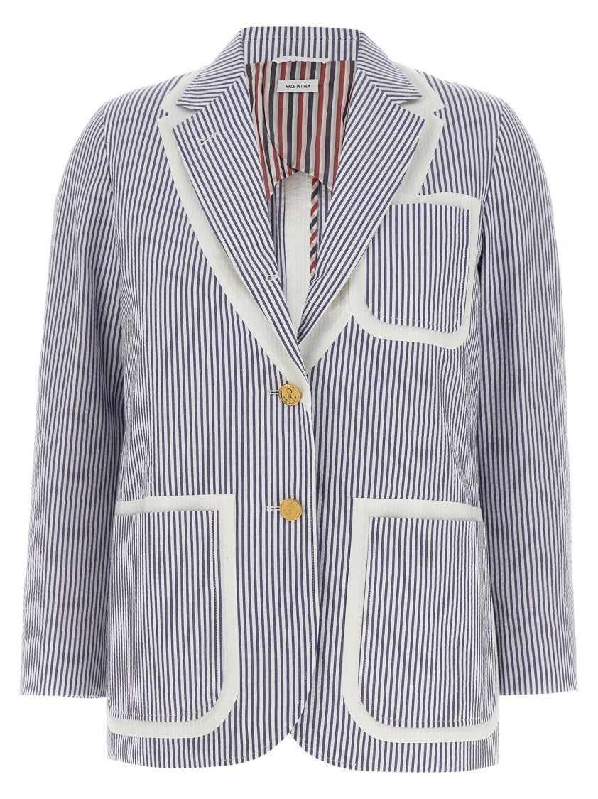 Thom Browne Single-Breasted Striped Cotton Seersucker Blazer