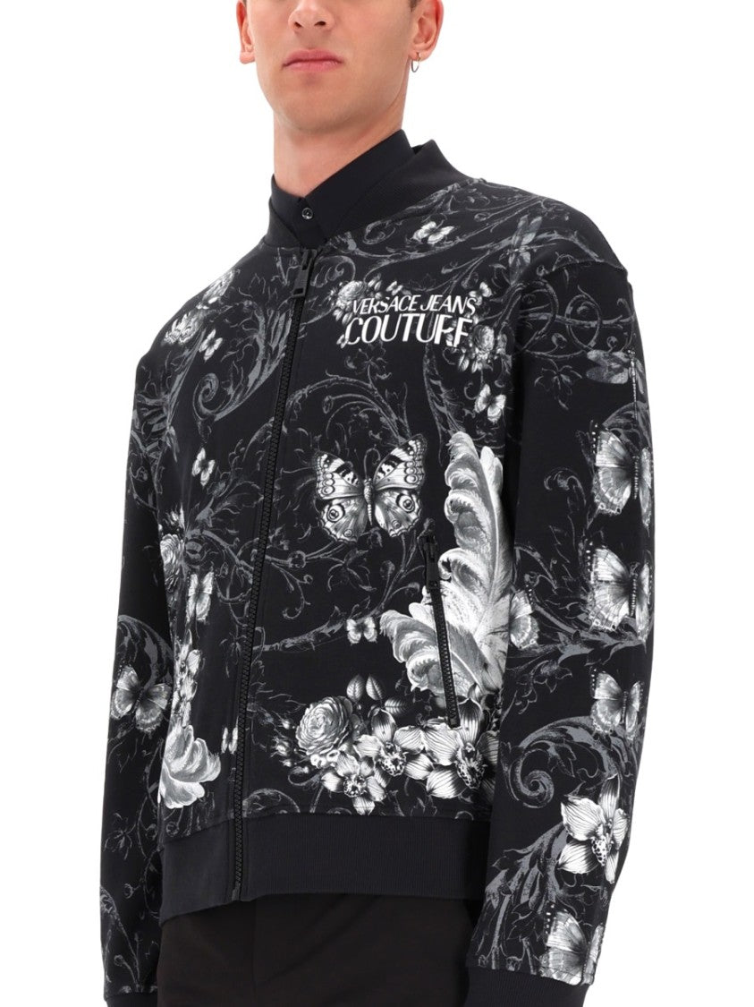 Versace Jeans Couture Floral Butterfly Cotton Fleece Bomber Jacket