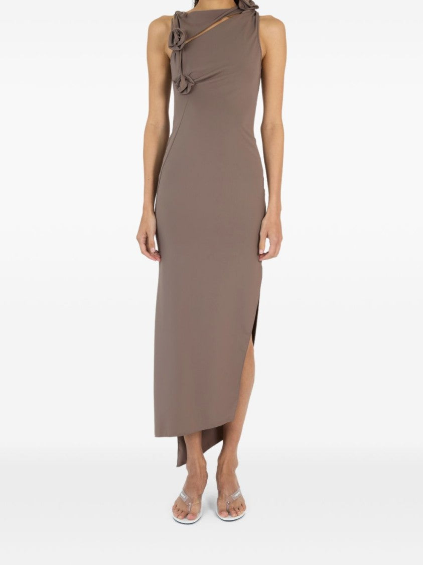 Coperni Brown Asymmetrical Rosette Fitted Midi Dress