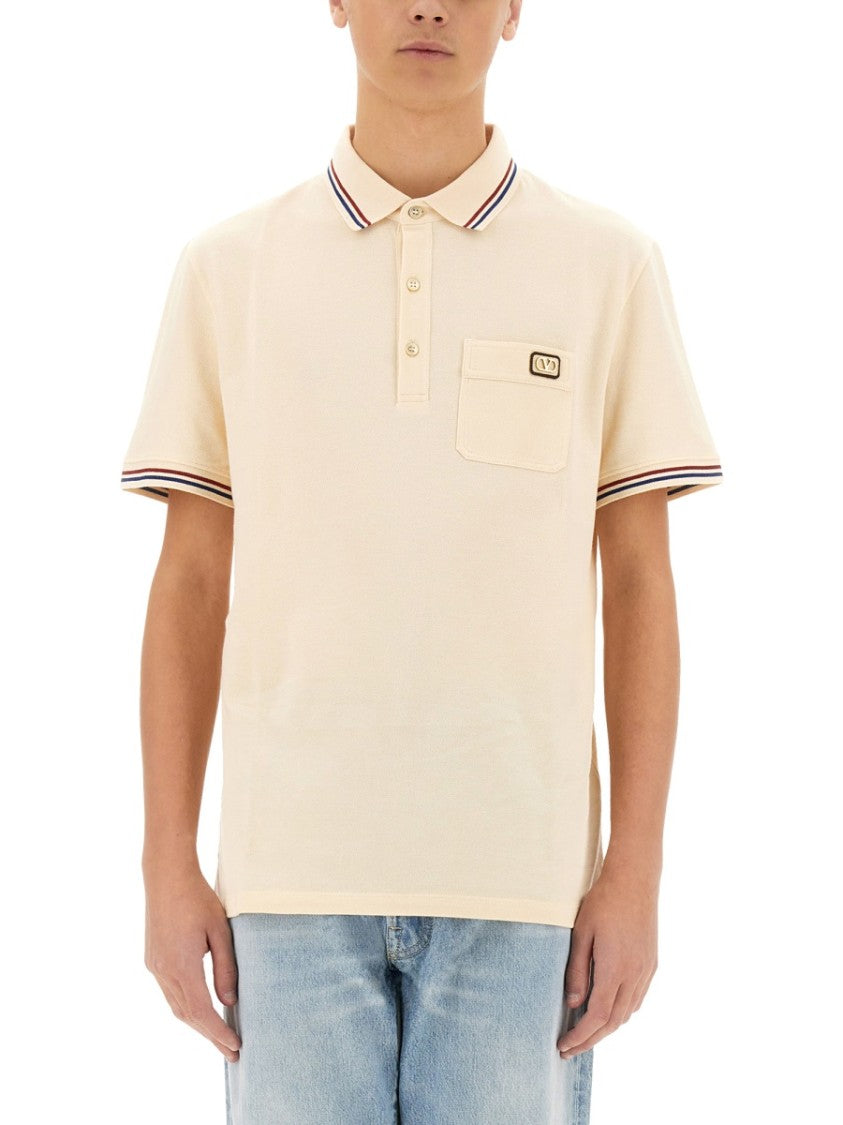 Valentino Subtle Striped Cotton Polo Shirt