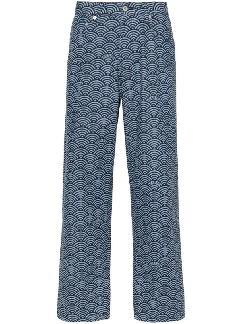 Kenzo Geometric Pattern Cotton Denim Trousers