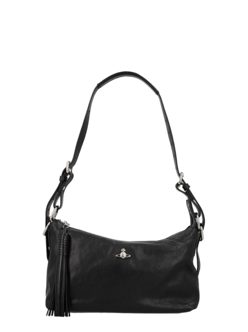 Vivienne Westwood Black Tassel Zip Calf Leather Shoulder Bag