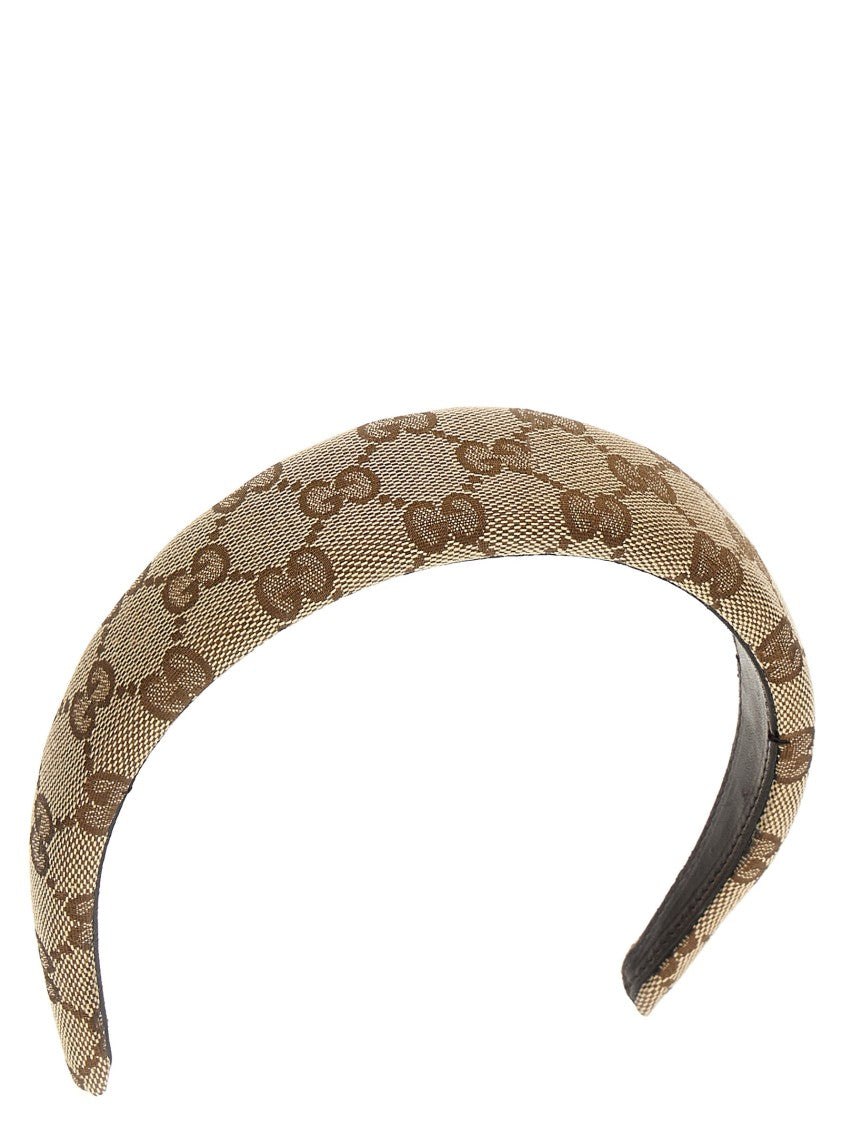 Gucci Padded Beige Gg Pattern Headband With Leather Lining