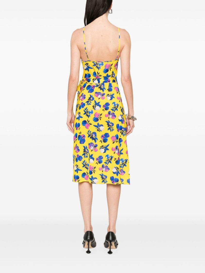 Coperni Canary Yellow Floral Print Tied Dress