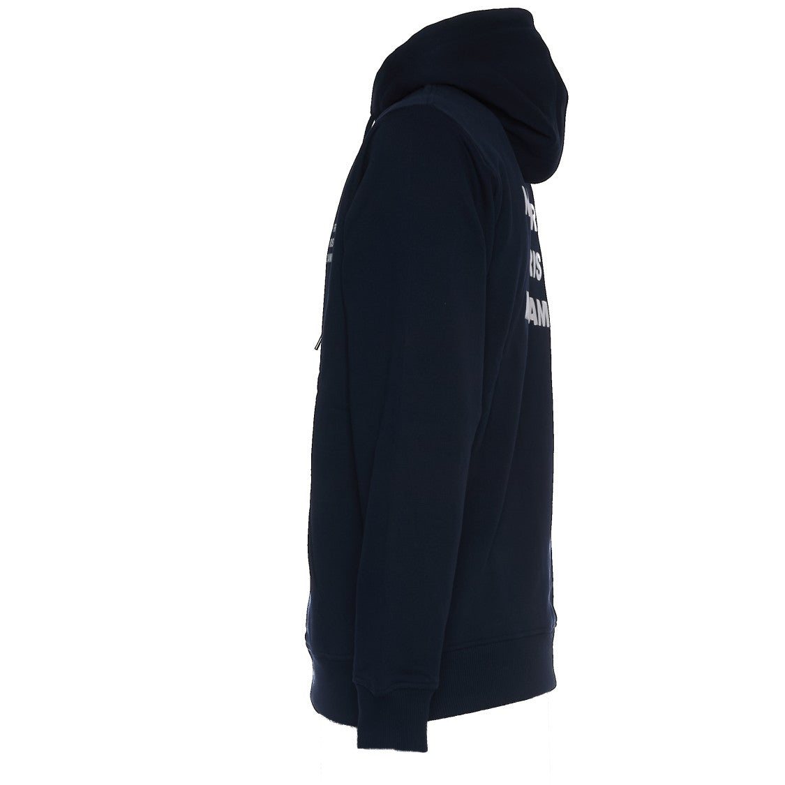 Drôle De Monsieur Navy Hoodie With Printed Slogan