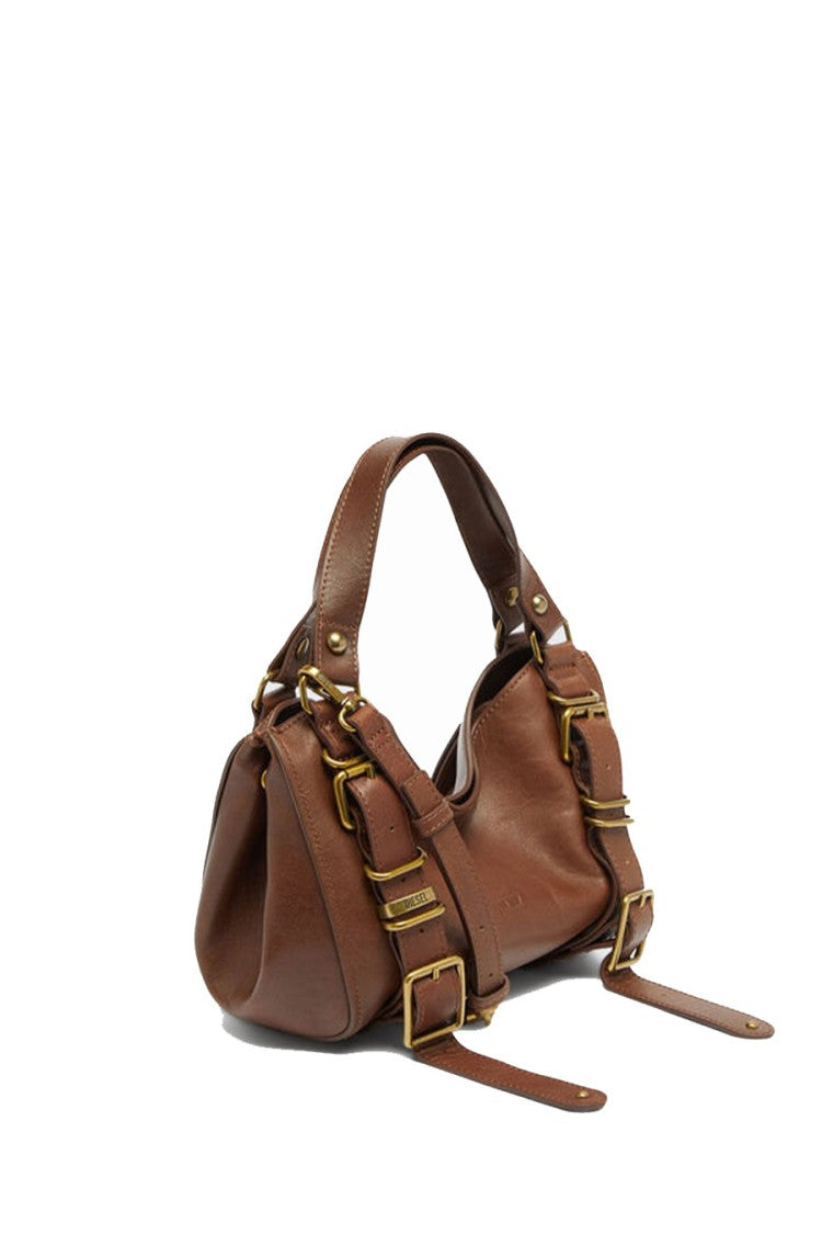 Diesel Brown Buckle Strap Leather Hobo Shoulder Bag