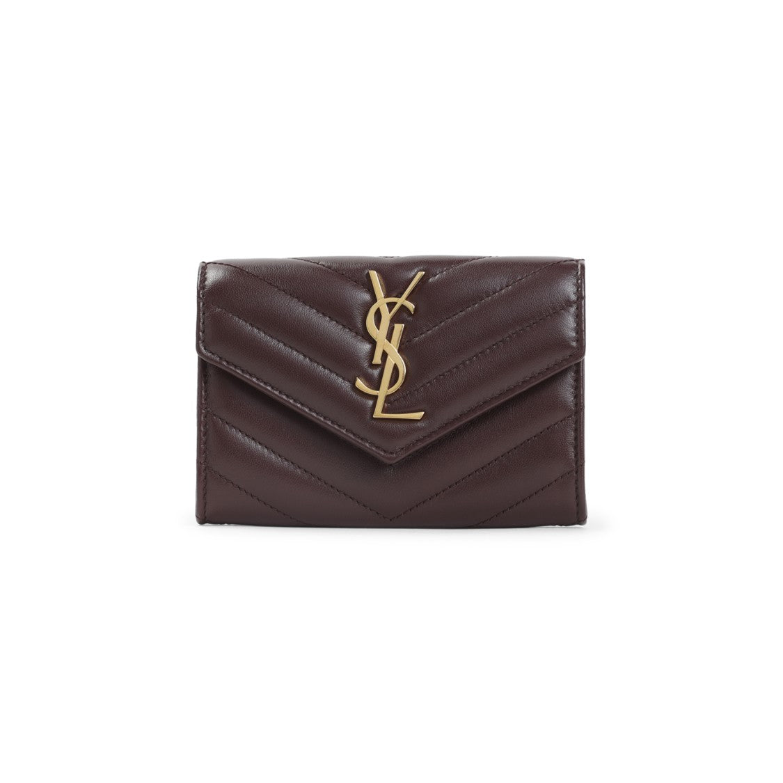 Saint Laurent Chevron Quilted Burgundy Lamb Leather Wallet