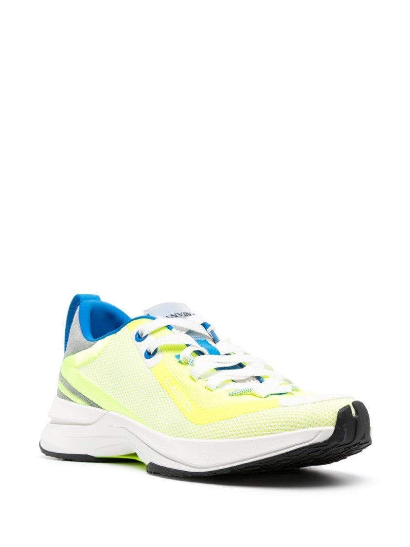 Lanvin Lemon Yellow And Blue Colour-Block Mesh Sneakers