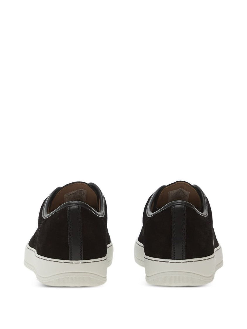 Lanvin Low-Top Black Suede Sneakers With Smooth Leather Toe Cap