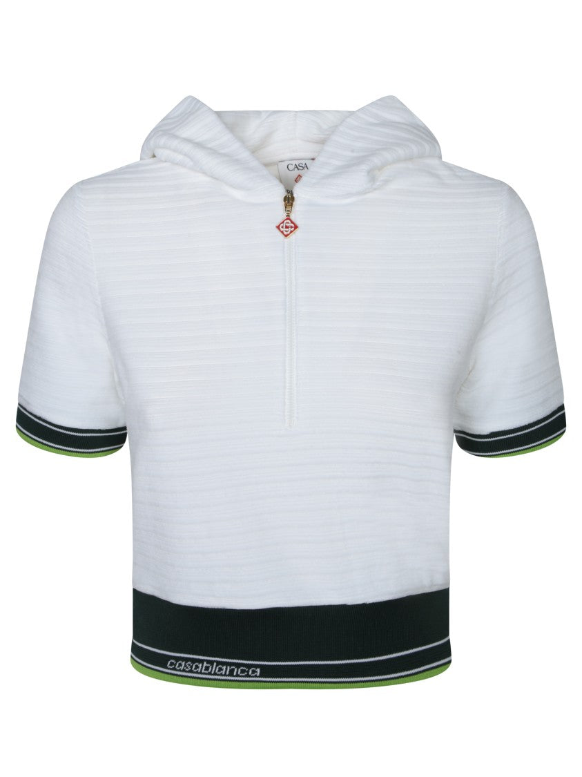Casablanca Hooded Corduroy T-Shirt With Striped Hem