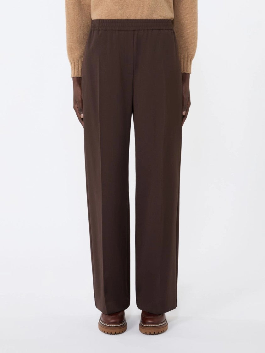 Max Mara Straight-Leg Chocolate Brown Pants With Elastic Waistband