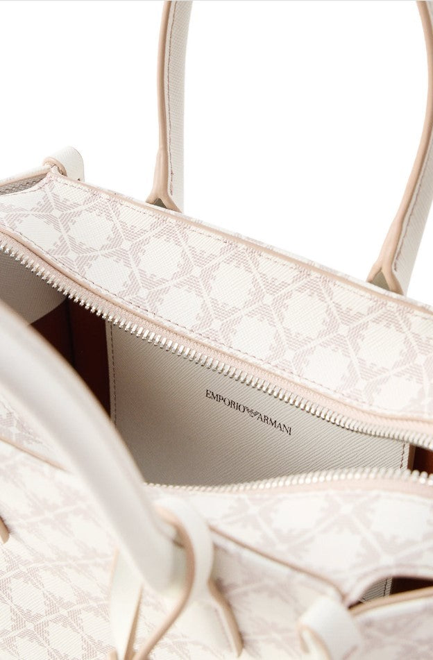 Emporio Armani Black Beige Pattern Double Handle Bag