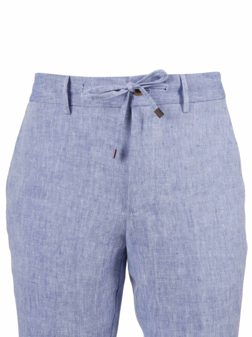 Berwich Blue Relaxed Fit Linen Straight-Leg Pants