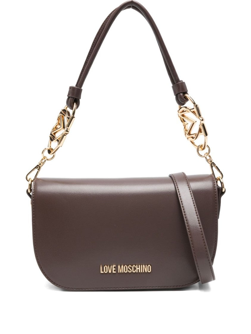 Love Moschino Structured Brown Shoulder Bag With Gold-Tone Accents